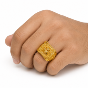 22K Gold Royal Crown Square Ring