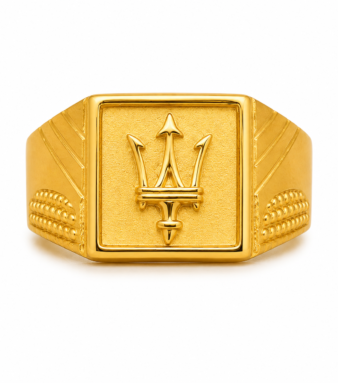 22K Gold Men's Trident Signet Ring