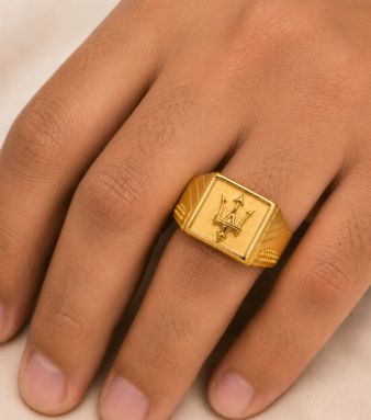 22K Gold Men's Trident Signet Ring