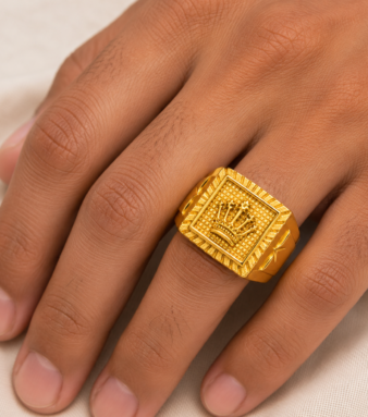 22K Gold Men's Royal Crown Signet Ring