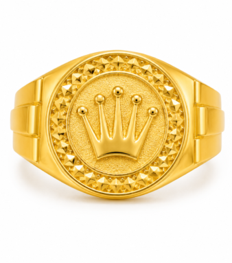 22K Gold Men's Royal Crown Signet Ring