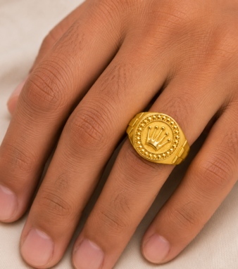 22K Gold Men's Royal Crown Signet Ring
