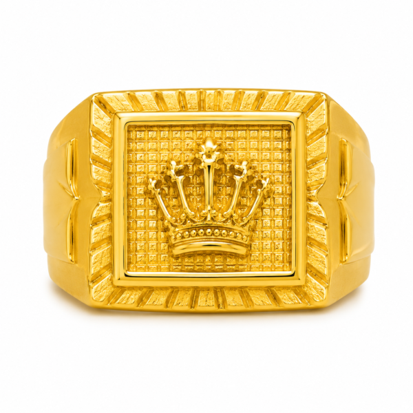 22K Gold Men's Royal Crown Signet Ring