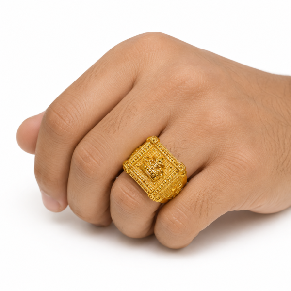 22K Gold Royal Crown Square Ring