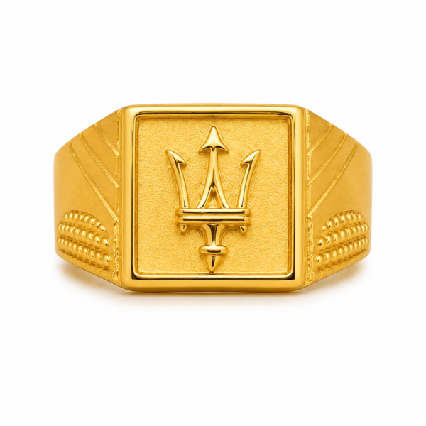 22K Gold Men's Trident Signet Ring
