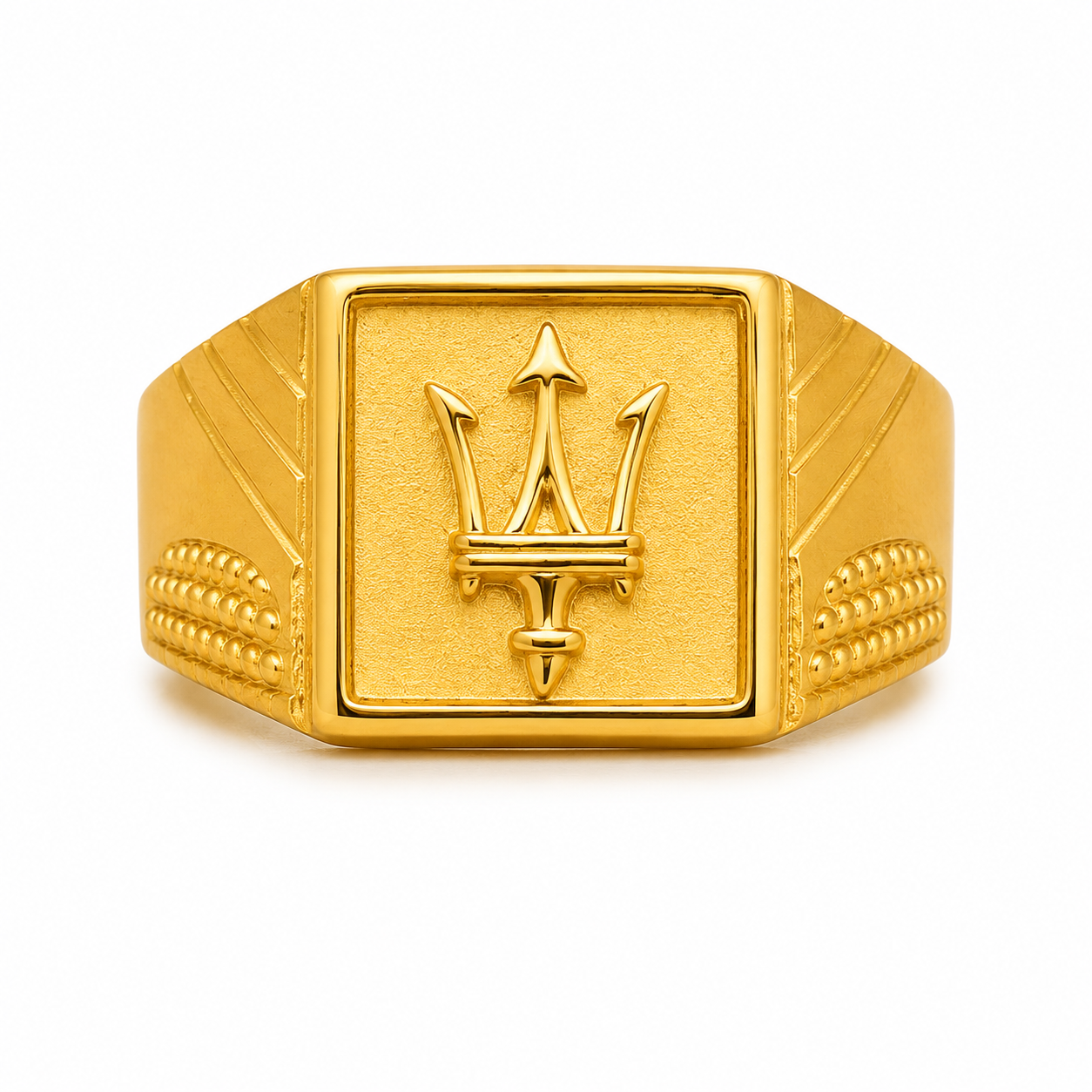 22K Gold Men's Trident Signet Ring