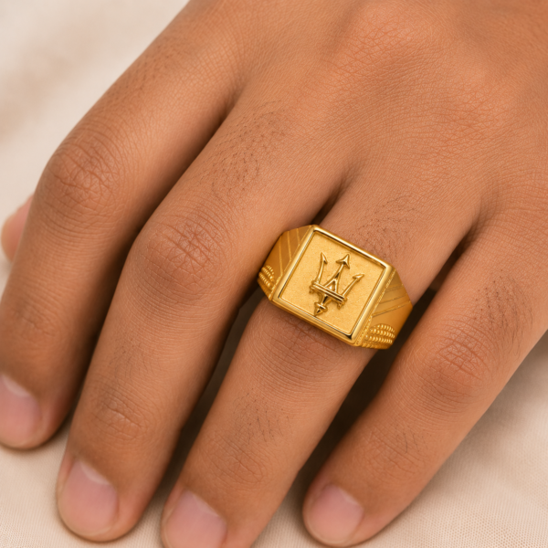 22K Gold Men's Trident Signet Ring