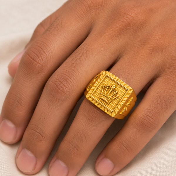 22K Gold Men's Royal Crown Signet Ring