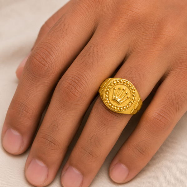 22K Gold Men's Royal Crown Signet Ring