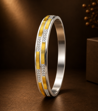 Silver & Gold-Tone Textured Silver Men’s Kada