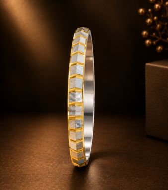 Silver Men’s Chevron Edge Two-Tone Kada