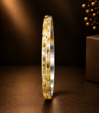 Regal Dual-Tone Textured Silver Stone Men’s Kada