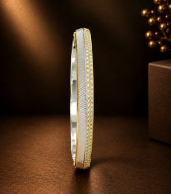 Gold-Tone Textured Silver Men’s Edge Kada
