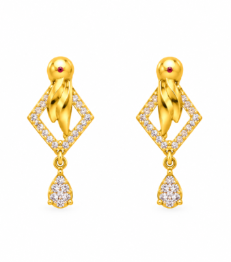 9K Gold Diamond Frame Teardrop Drop Stud