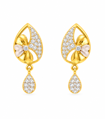 9K Gold Teardrop Floral Sparkle Drop Stud