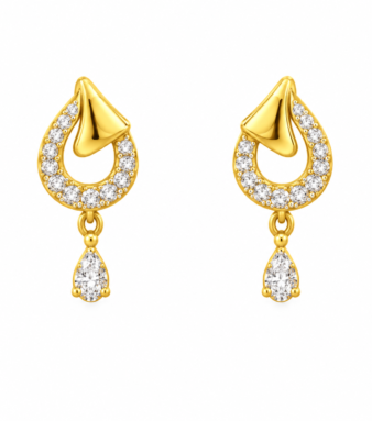 9K Gold Crescent Pave Drop Stud