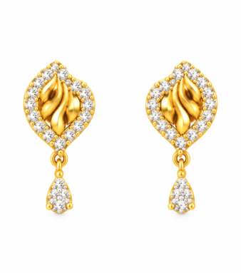 9K Gold Crescent Pave Drop Stud