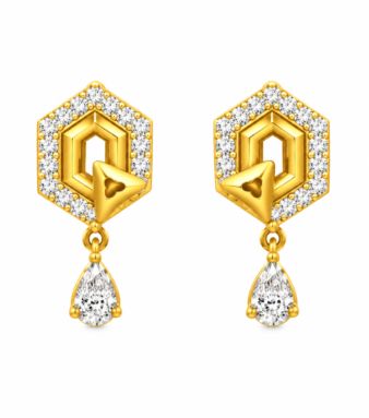 9K Gold Geometric Hexagon Pave Drop Stud