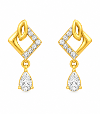9K Gold Geometric Diamond Leaf Stud