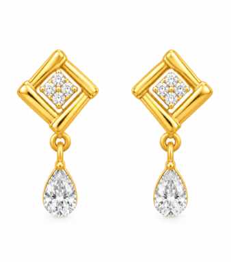 9K Gold Diamond Square Frame Drop Stud