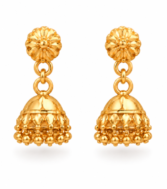 22K Gold Floral Textured Beaded Jhumka