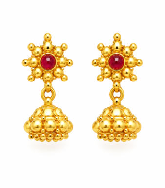 22K Gold Ruby Floral Sunburst Jhumki