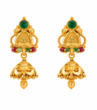 22K Gold Green Stone Divine Jhumka