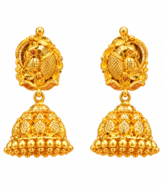 22K Gold Antique Peacock Jhumka