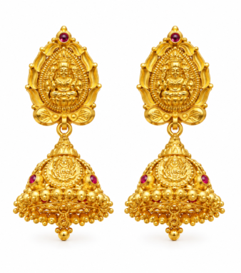 22K Gold Lakshmi Devi Temple Jhumka
