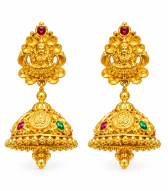 22K Gold Lakshmi Floral Jhumka