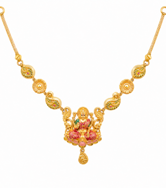 22K Gold Classic Lakshmi Pendant Necklace