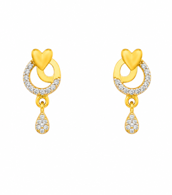 9K Gold Heart Halo Stone Drop Stud