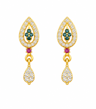 9K Gold Emerald Teardrop Stone Drop Stud