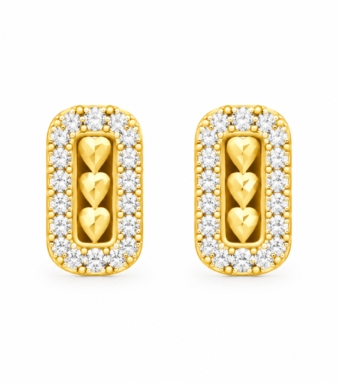 9K Gold Twin Heart Frame Stud