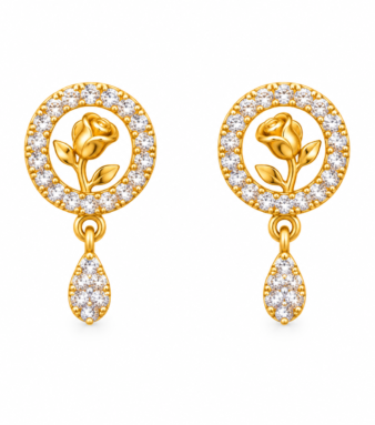 9K Gold Rose Bloom Stone Drop Stud