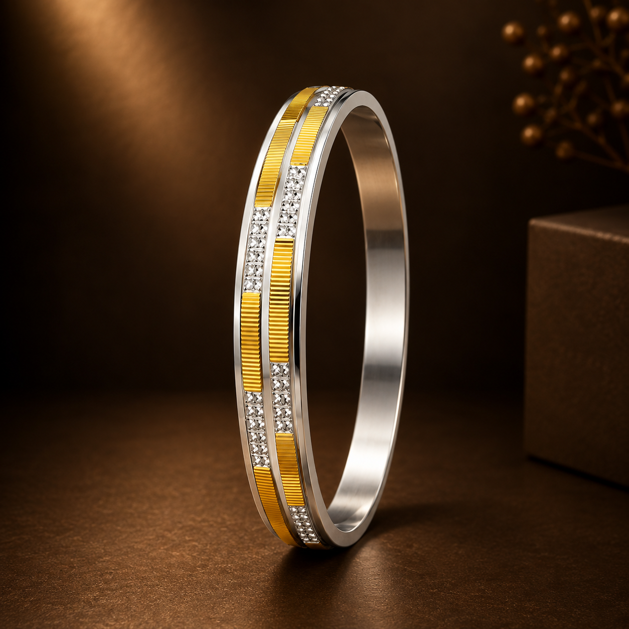 Silver & Gold-Tone Textured Silver Men’s Kada