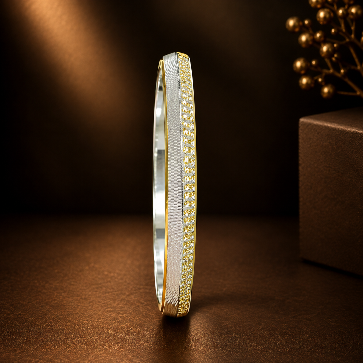 Gold-Tone Textured Silver Men’s Edge Kada