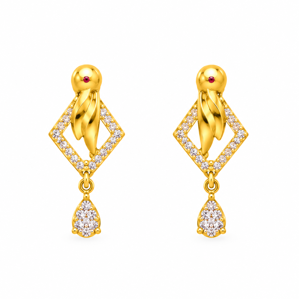 9K Gold Diamond Frame Teardrop Drop Stud