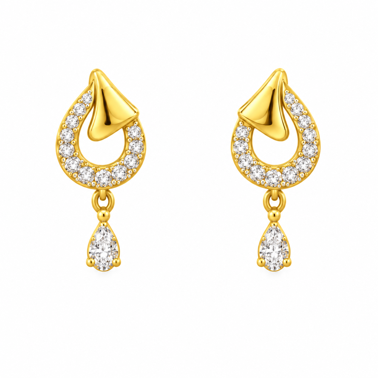 9K Gold Crescent Pave Drop Stud