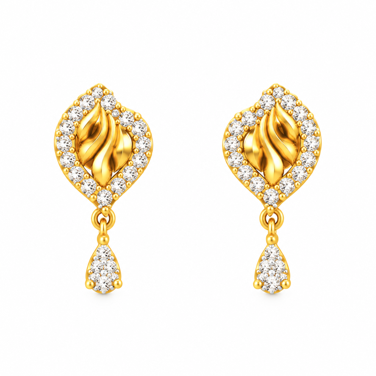 9K Gold Crescent Pave Drop Stud