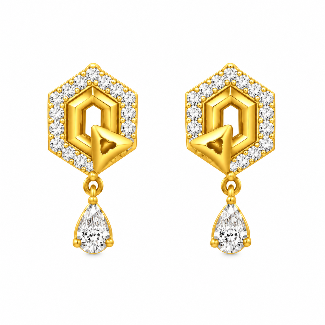 9K Gold Geometric Hexagon Pave Drop Stud