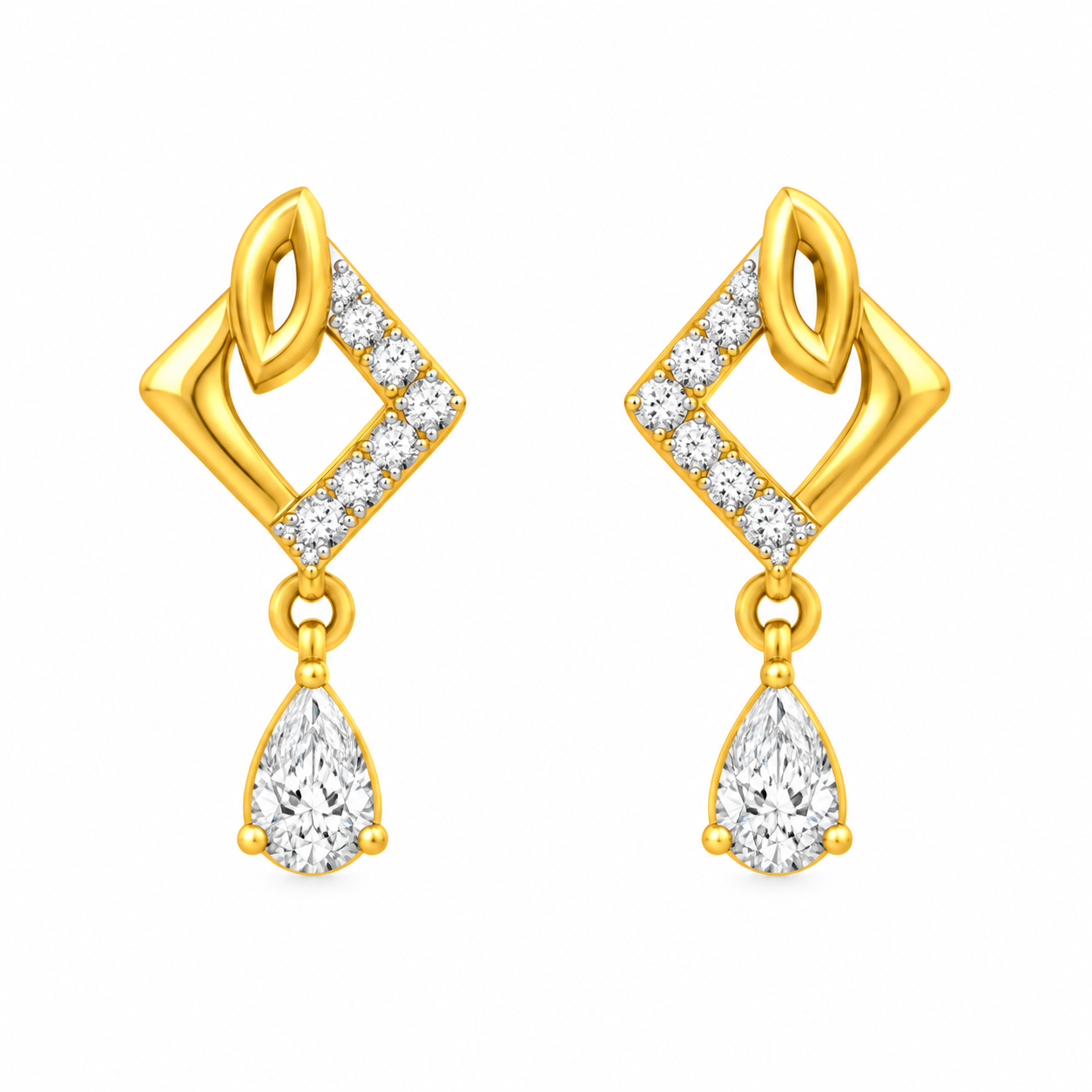 9K Gold Geometric Diamond Leaf Stud