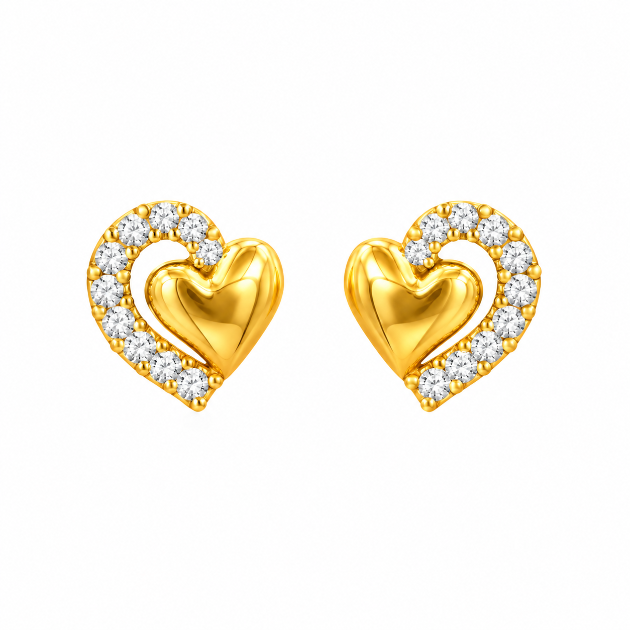 9K Gold Heart Embrace Pave Stud