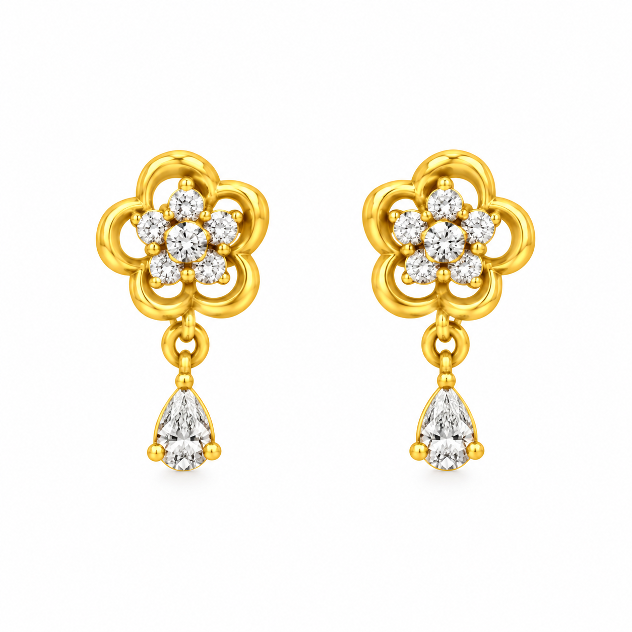9K Gold Floral Cluster Bloom Drop Stud