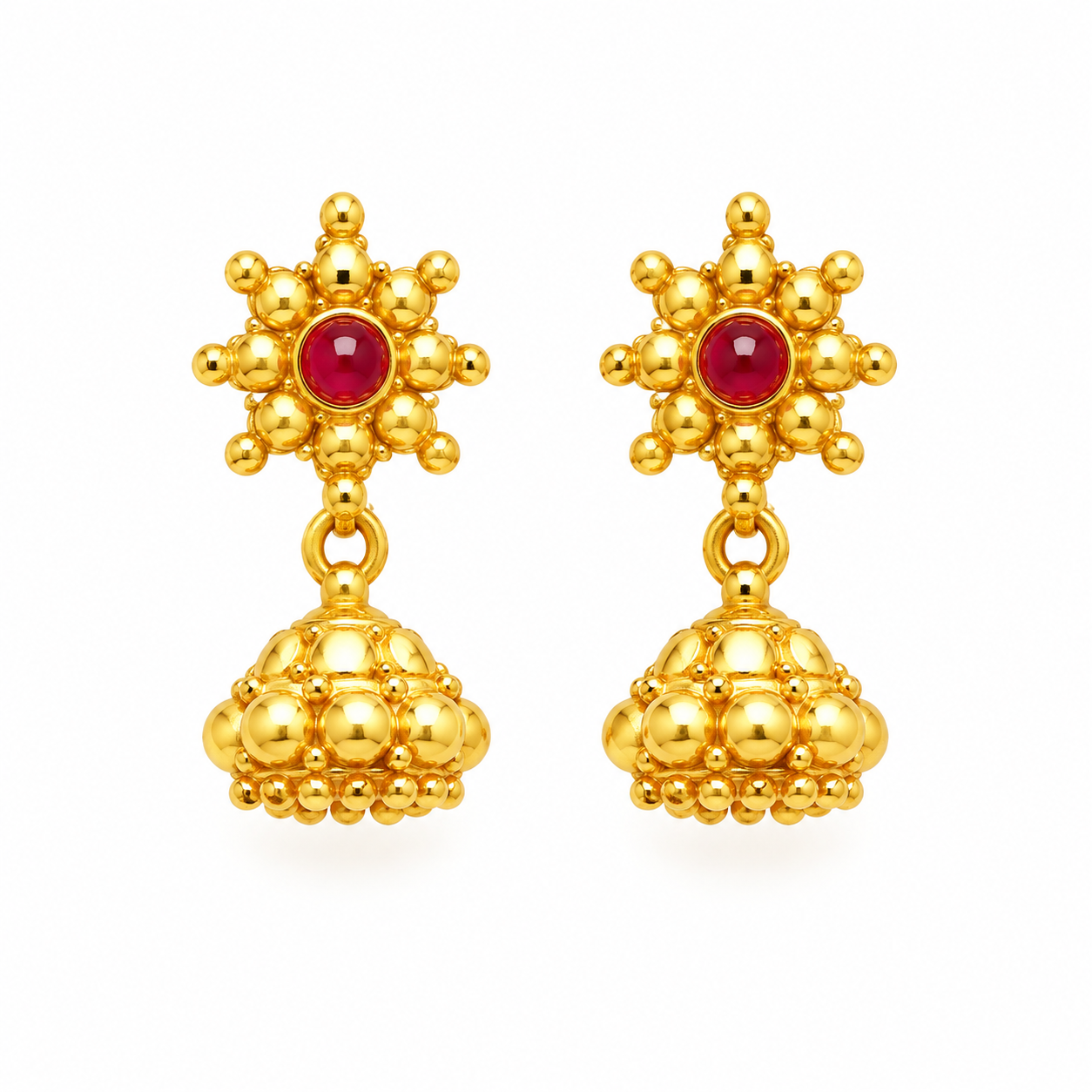22K Gold Ruby Floral Sunburst Jhumki