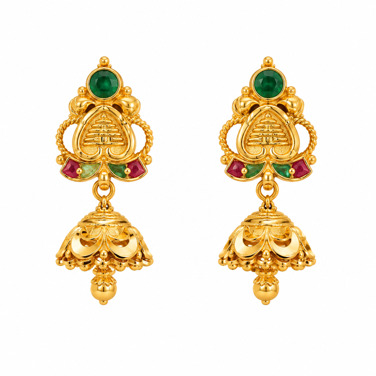 22K Gold Green Stone Divine Jhumka