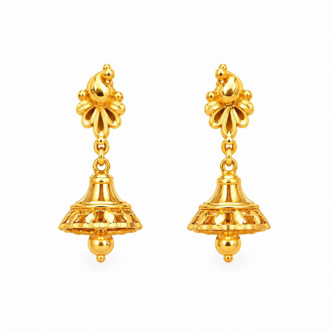 22K Gold Floral Bell Jhumka