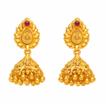 22K Gold Ruby Temple Motif Beaded Jhumka