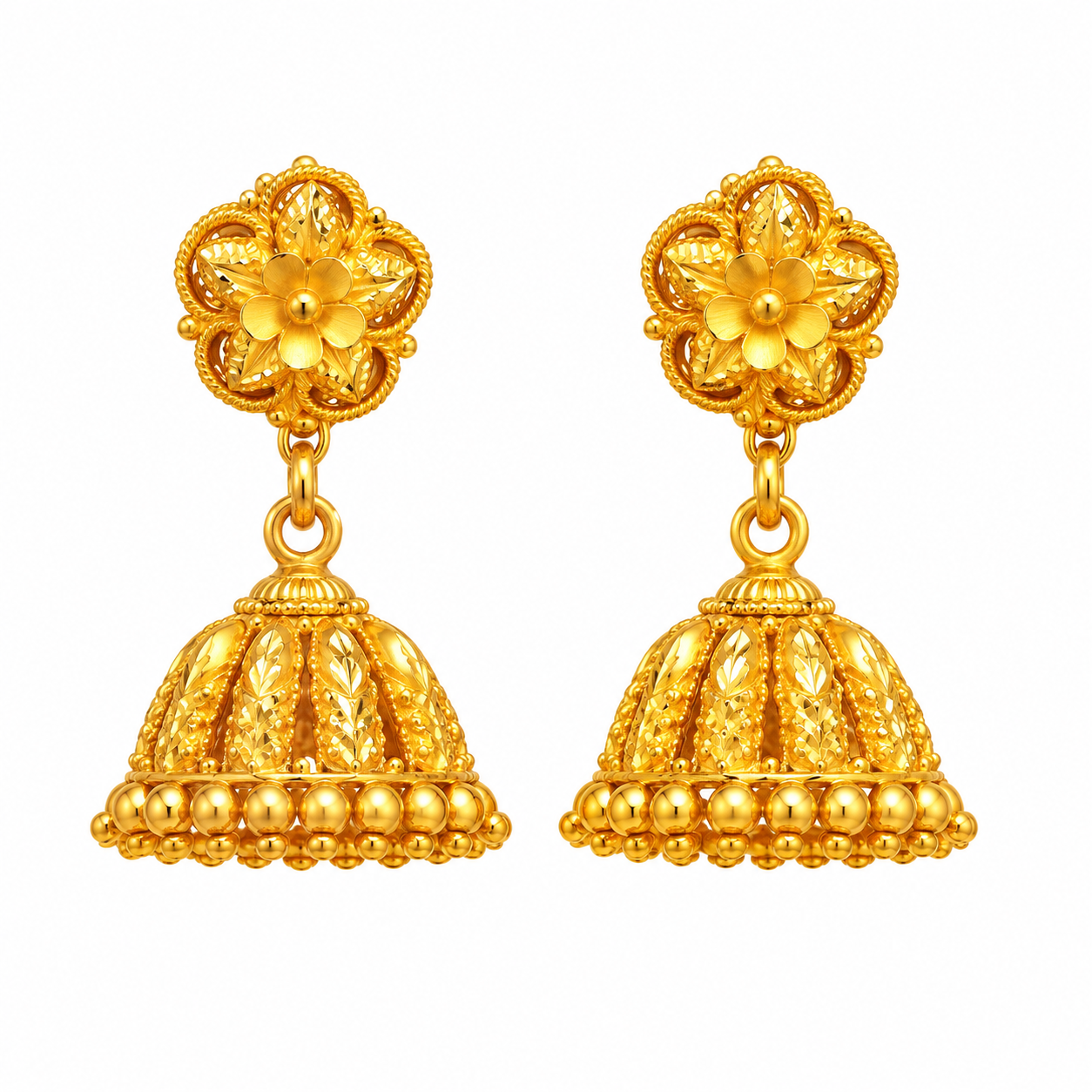 22K Gold Floral Charm Jhumka
