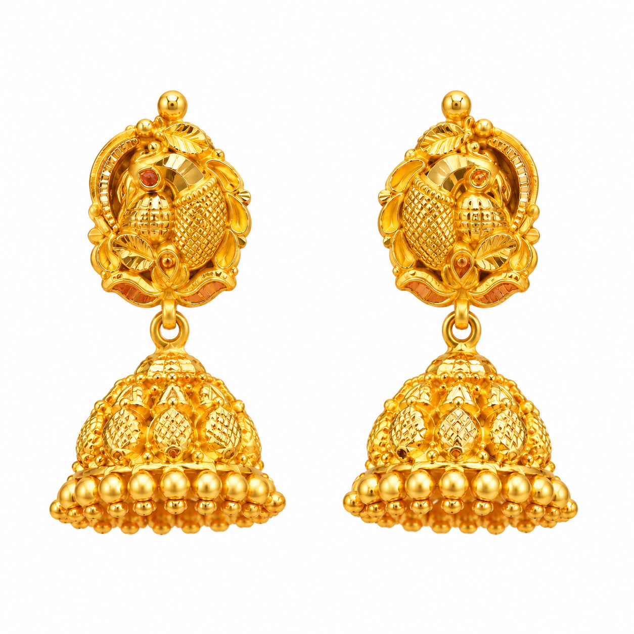 22K Gold Antique Peacock Jhumka